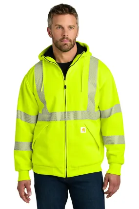 Carhartt Mens ANSI 107 Class 3 Water Resistant Full Zip Hooded Sweatshirt Hoodie w/ Pockets - Bright Lime Green - New