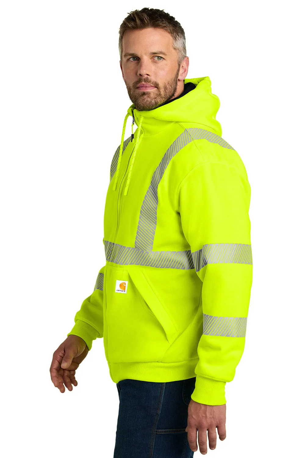 Carhartt Mens ANSI 107 Class 3 Water Resistant Full Zip Hooded Sweatshirt Hoodie w/ Pockets - Bright Lime Green - New