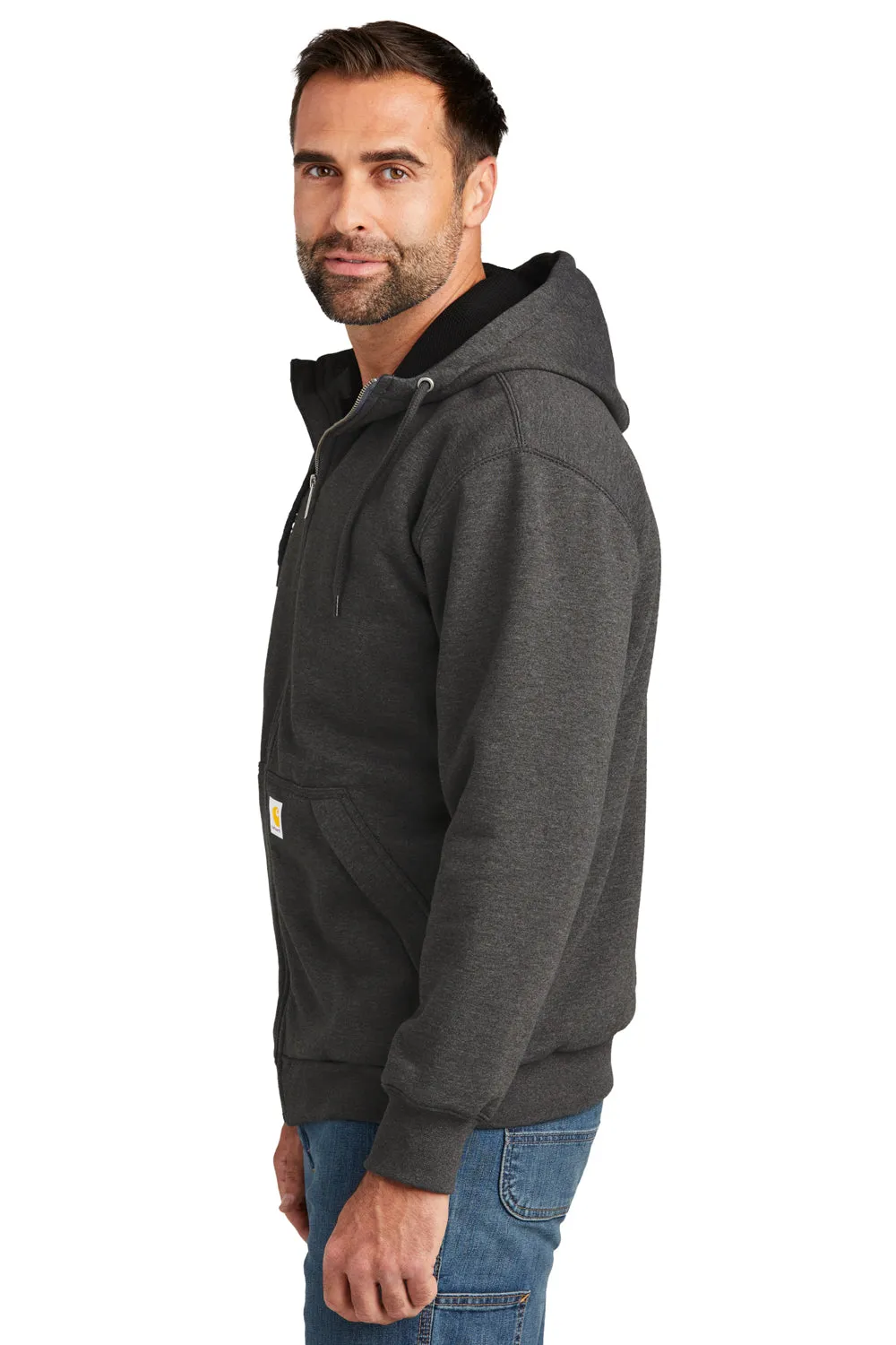 Carhartt Mens Water Resistant Thermal Lined Full Zip Hooded Sweatshirt Hoodie w/ Pockets - Heather Carbon Grey