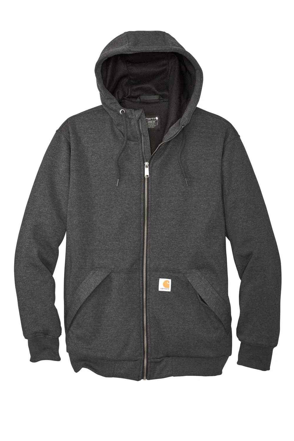 Carhartt Mens Water Resistant Thermal Lined Full Zip Hooded Sweatshirt Hoodie w/ Pockets - Heather Carbon Grey