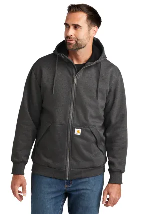 Carhartt Mens Water Resistant Thermal Lined Full Zip Hooded Sweatshirt Hoodie w/ Pockets - Heather Carbon Grey