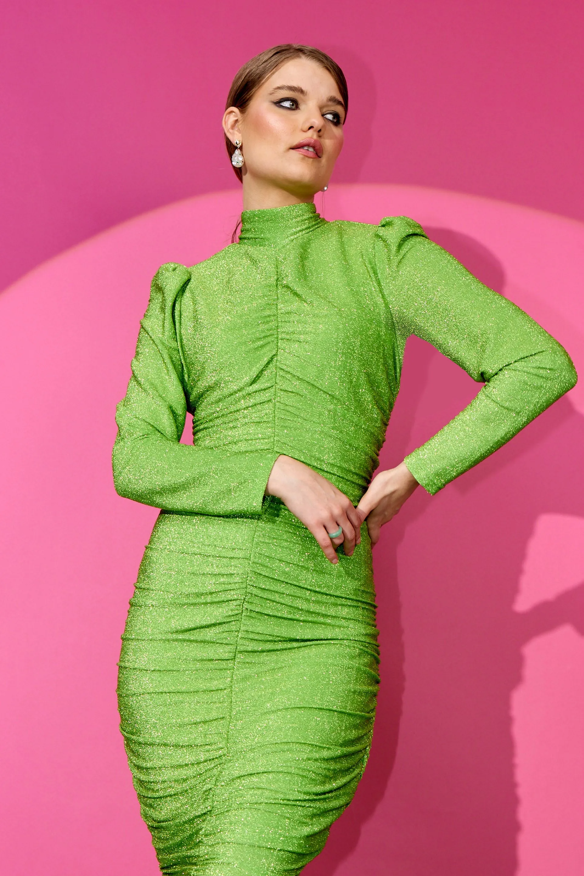 Cattia Wrinkle dress - Apple Green Glitter