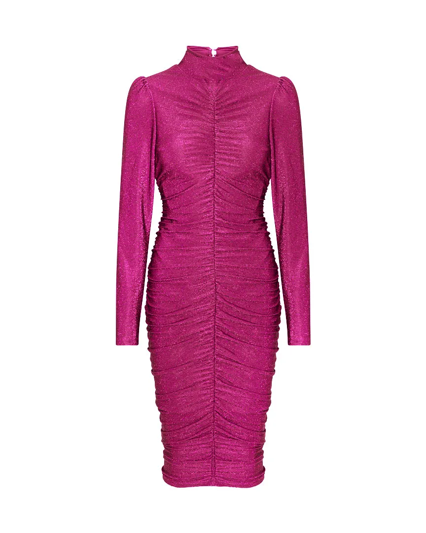 Cattia Wrinkle Dress - Fushcia Pink Glitter