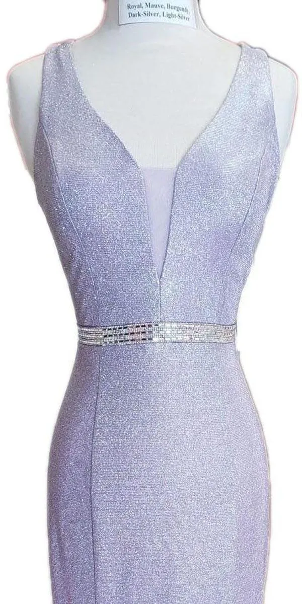 Celavie 6483-S V-Neck Glittery Short Wedding-Guest Dress