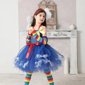 Children aged 2-12 years old Halloween cosplay cartoon movie costumes striped makeup ball girls mesh dress