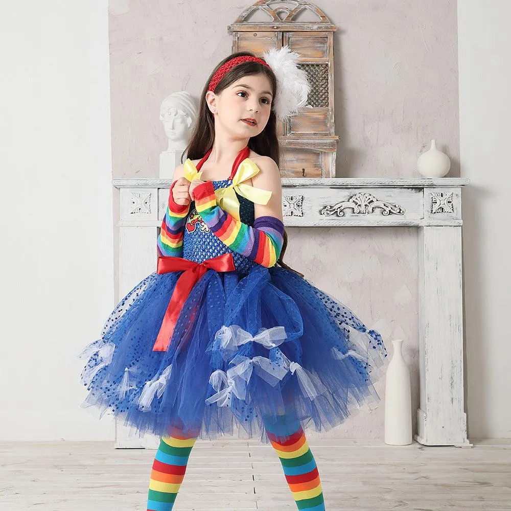 Children aged 2-12 years old Halloween cosplay cartoon movie costumes striped makeup ball girls mesh dress