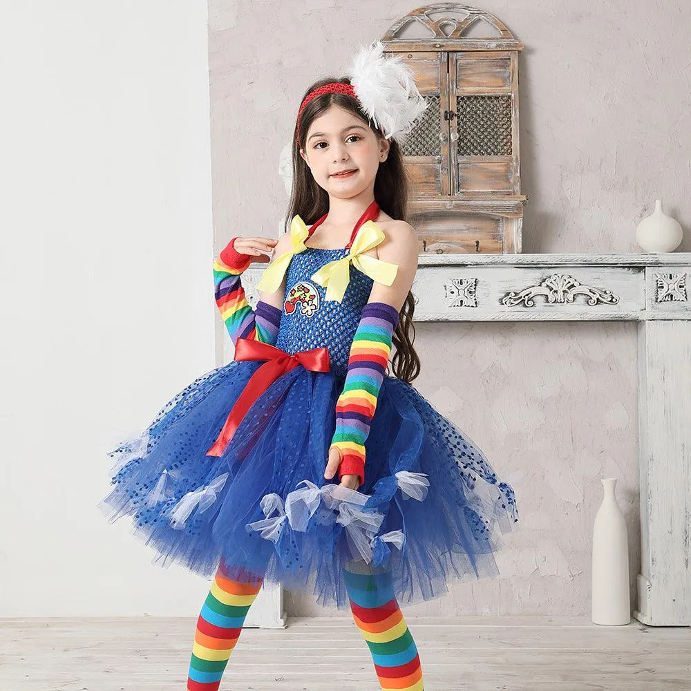 Children aged 2-12 years old Halloween cosplay cartoon movie costumes striped makeup ball girls mesh dress