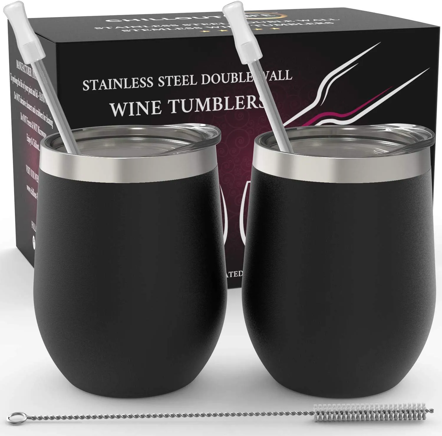 CHILLOUT LIFE 12 oz Stainless Steel Wine Tumbler 2 Pack for Coffee, Wine, Cocktails, Ice Cream