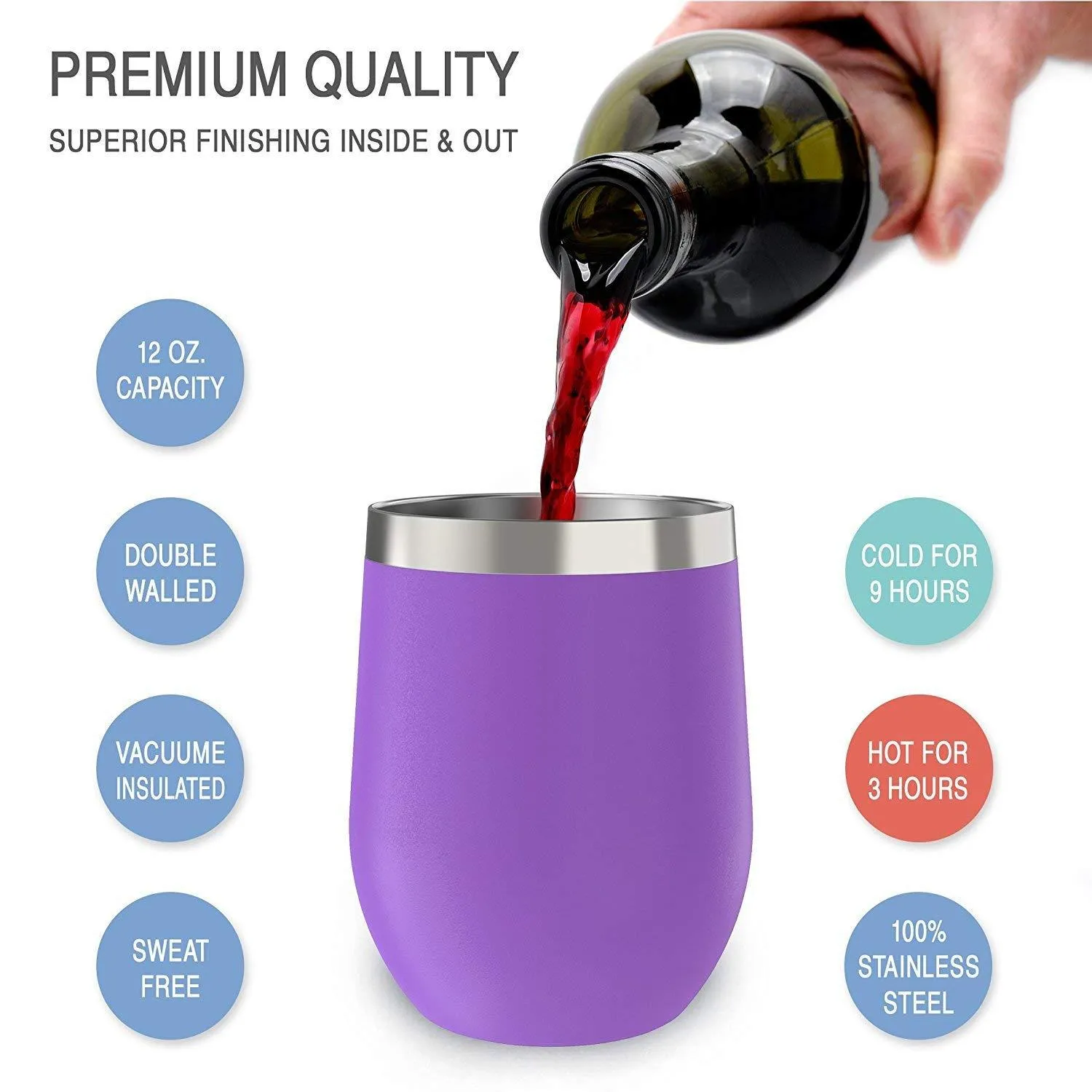 CHILLOUT LIFE 12 oz Stainless Steel Wine Tumbler 2 Pack for Coffee, Wine, Cocktails, Ice Cream