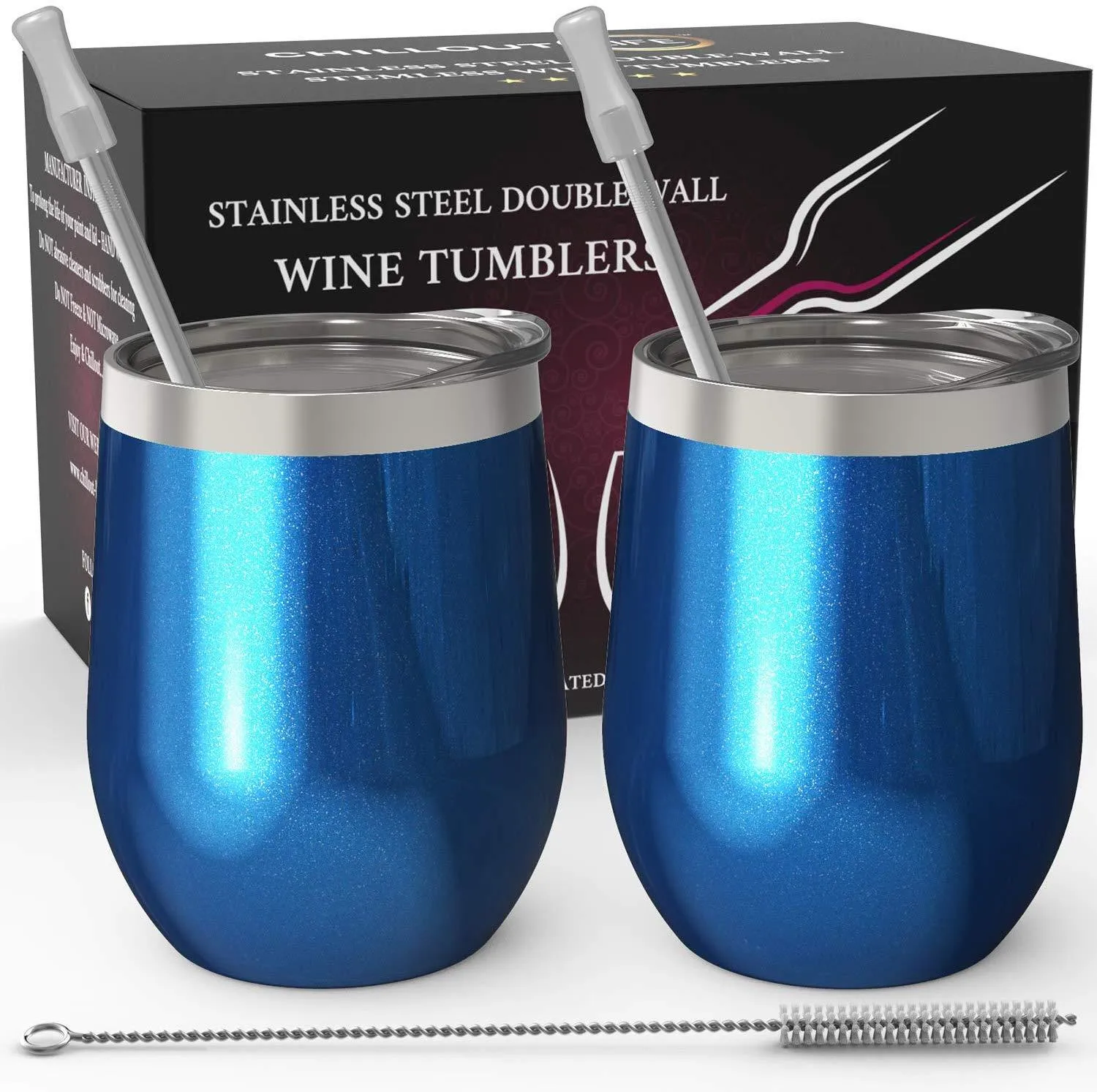 CHILLOUT LIFE 12 oz Stainless Steel Wine Tumbler 2 Pack for Coffee, Wine, Cocktails, Ice Cream