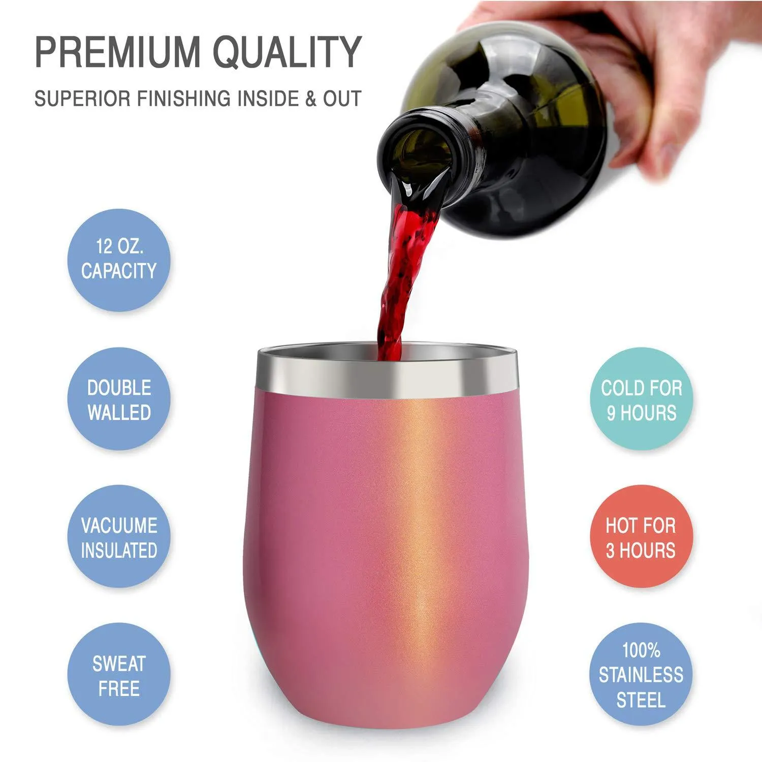 CHILLOUT LIFE 12 oz Stainless Steel Wine Tumbler 2 Pack for Coffee, Wine, Cocktails, Ice Cream