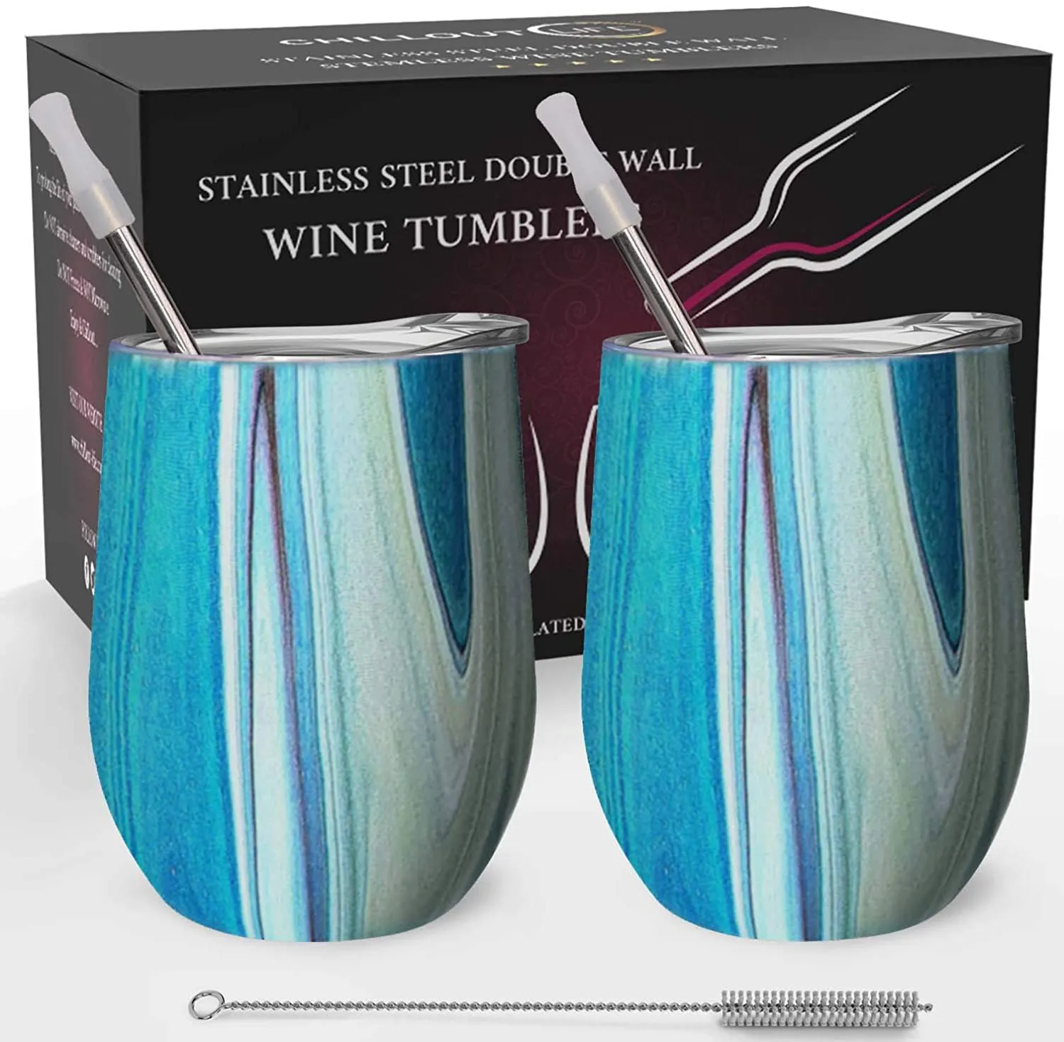 CHILLOUT LIFE 12 oz Stainless Steel Wine Tumbler 2 Pack for Coffee, Wine, Cocktails, Ice Cream