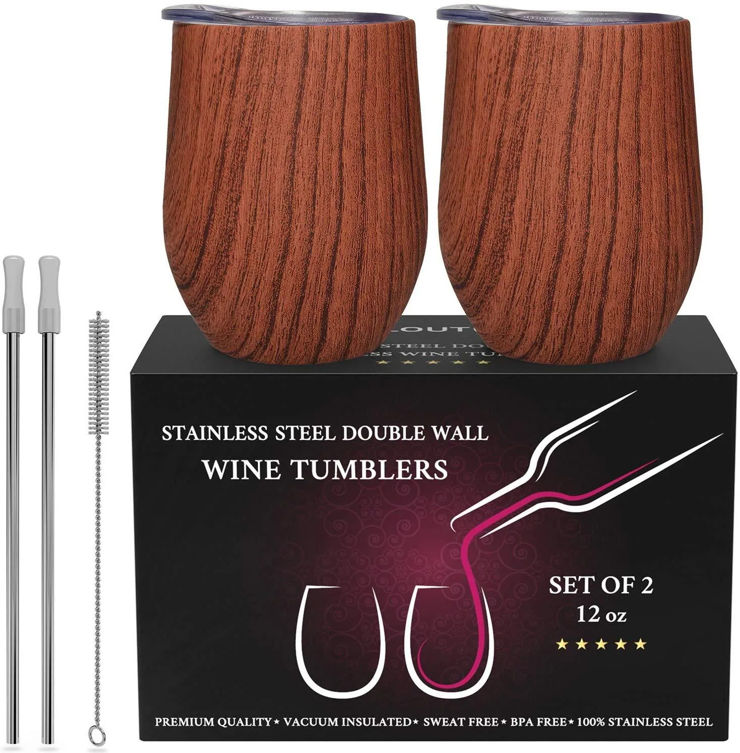 CHILLOUT LIFE 12 oz Stainless Steel Wine Tumbler 2 Pack for Coffee, Wine, Cocktails, Ice Cream