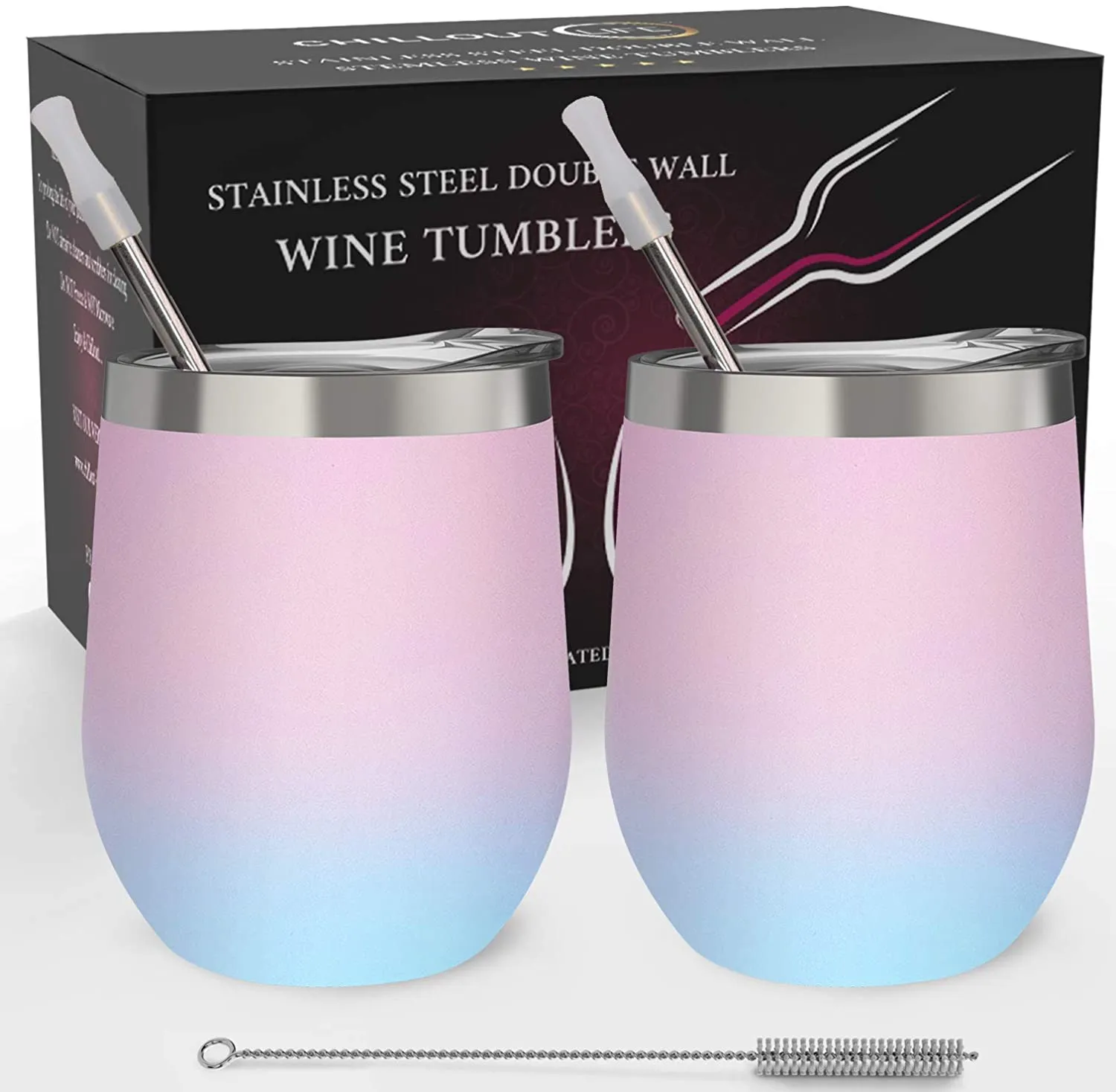 CHILLOUT LIFE 12 oz Stainless Steel Wine Tumbler 2 Pack for Coffee, Wine, Cocktails, Ice Cream