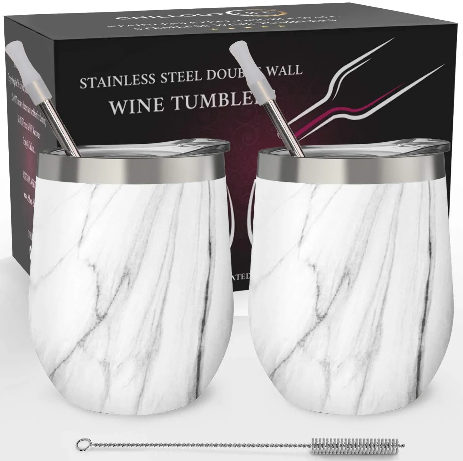 CHILLOUT LIFE 12 oz Stainless Steel Wine Tumbler 2 Pack for Coffee, Wine, Cocktails, Ice Cream