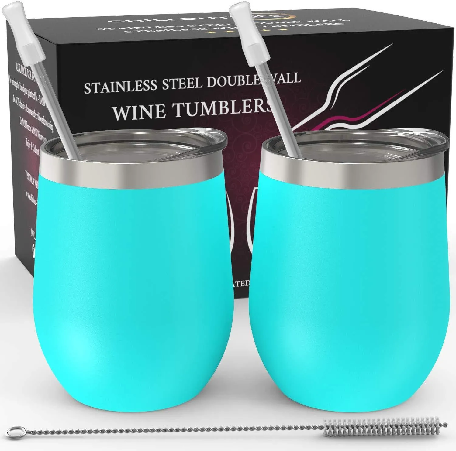 CHILLOUT LIFE 12 oz Stainless Steel Wine Tumbler 2 Pack for Coffee, Wine, Cocktails, Ice Cream