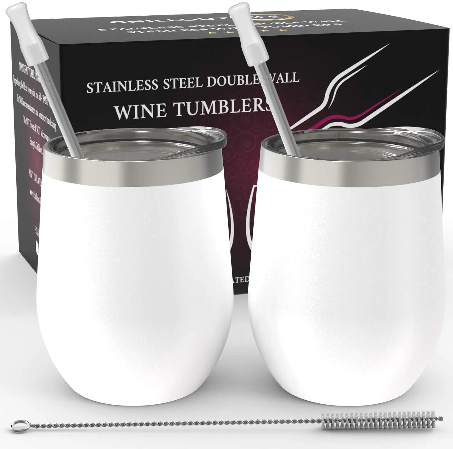 CHILLOUT LIFE 12 oz Stainless Steel Wine Tumbler 2 Pack for Coffee, Wine, Cocktails, Ice Cream