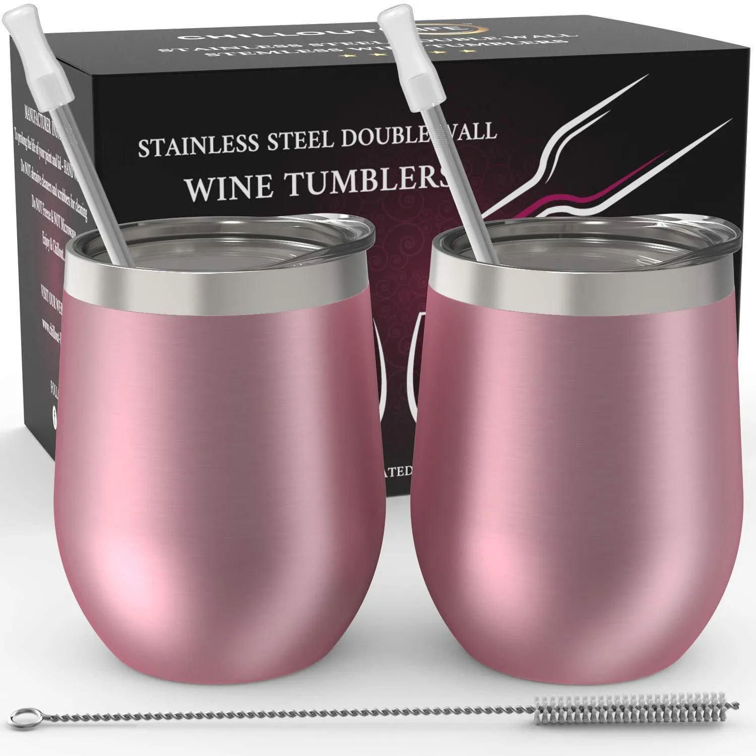 CHILLOUT LIFE 12 oz Stainless Steel Wine Tumbler 2 Pack for Coffee, Wine, Cocktails, Ice Cream