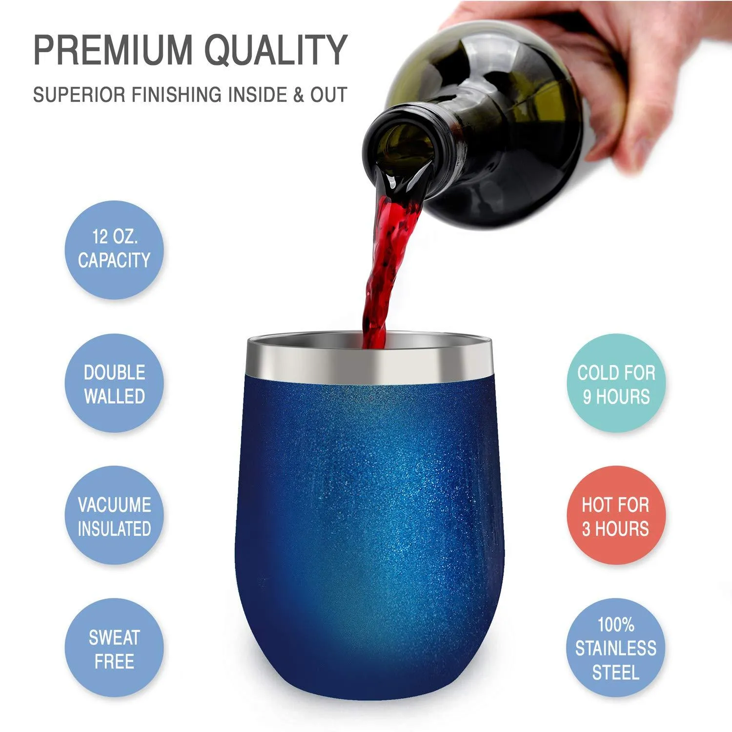 CHILLOUT LIFE 12 oz Stainless Steel Wine Tumbler 2 Pack for Coffee, Wine, Cocktails, Ice Cream