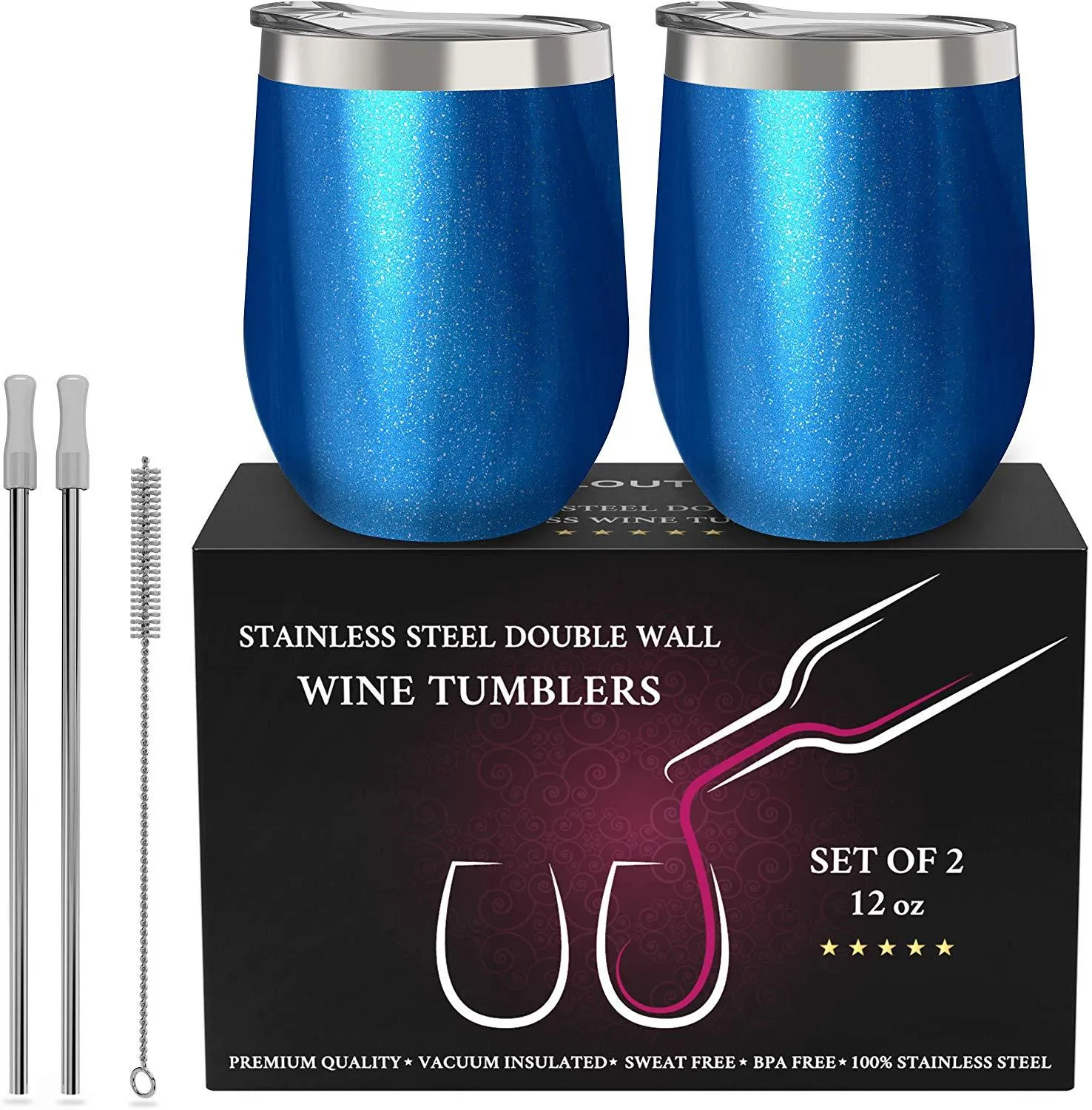 CHILLOUT LIFE 12 oz Stainless Steel Wine Tumbler 2 Pack for Coffee, Wine, Cocktails, Ice Cream