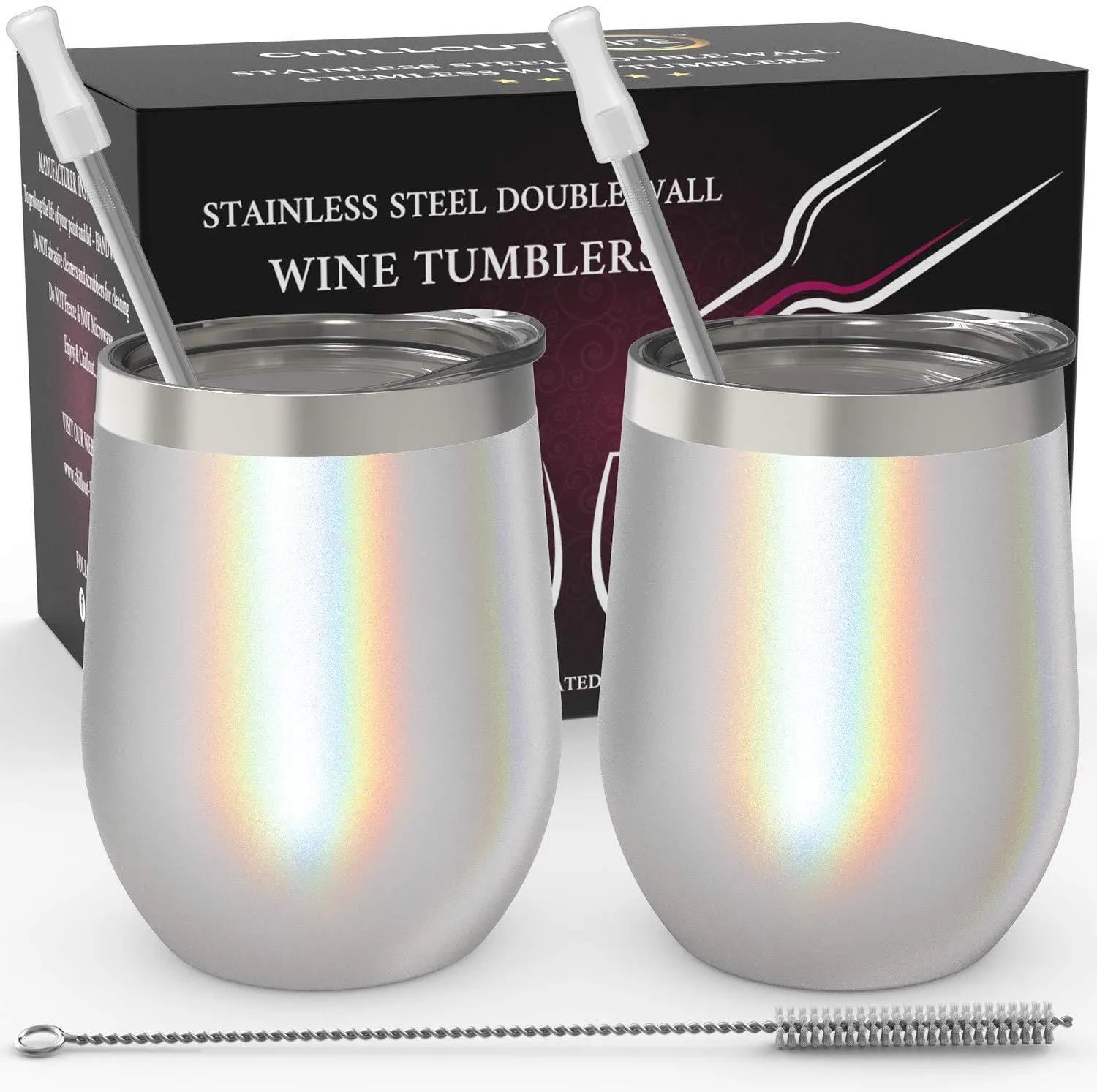 CHILLOUT LIFE 12 oz Stainless Steel Wine Tumbler 2 Pack for Coffee, Wine, Cocktails, Ice Cream