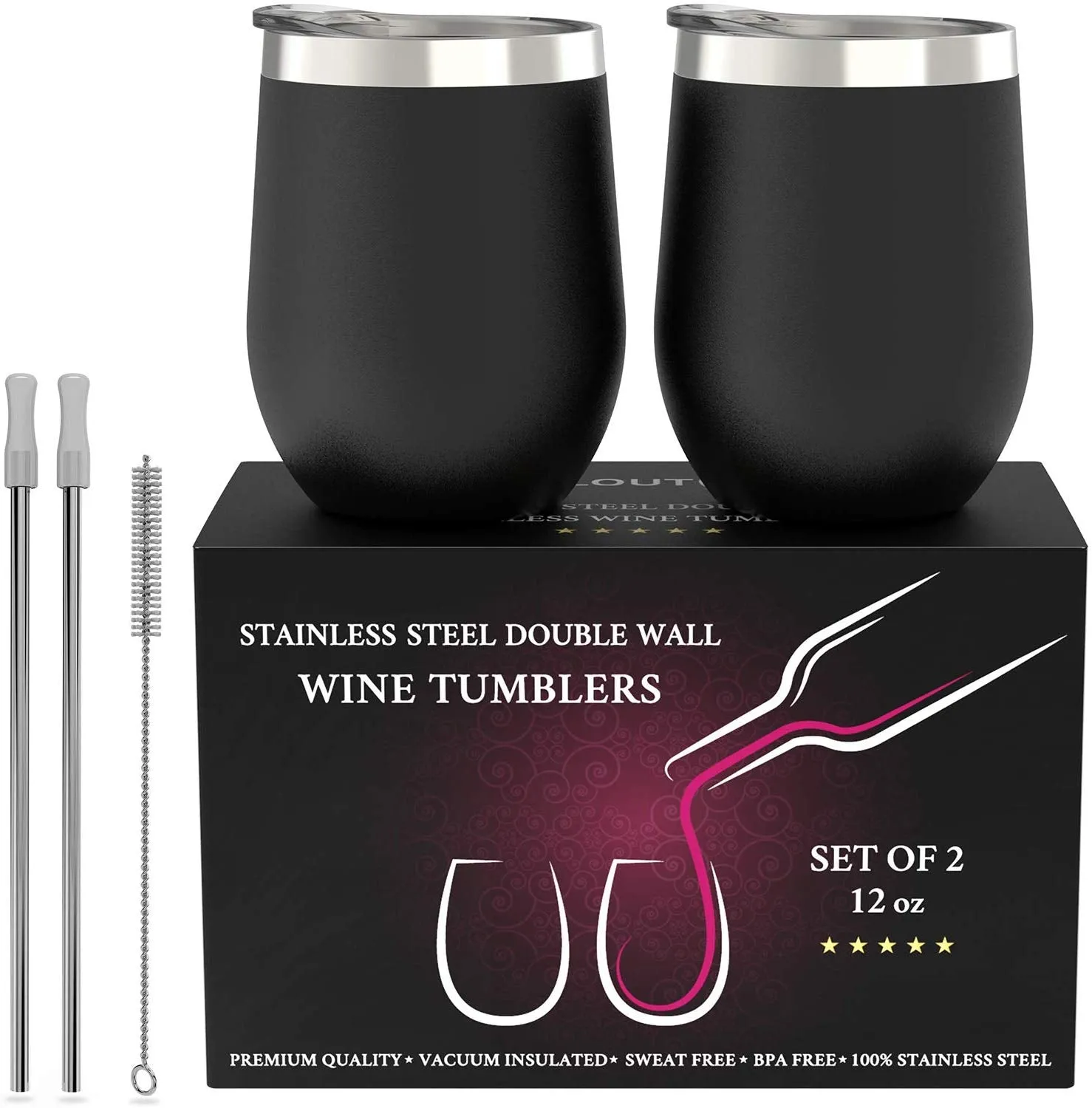 CHILLOUT LIFE 12 oz Stainless Steel Wine Tumbler 2 Pack for Coffee, Wine, Cocktails, Ice Cream