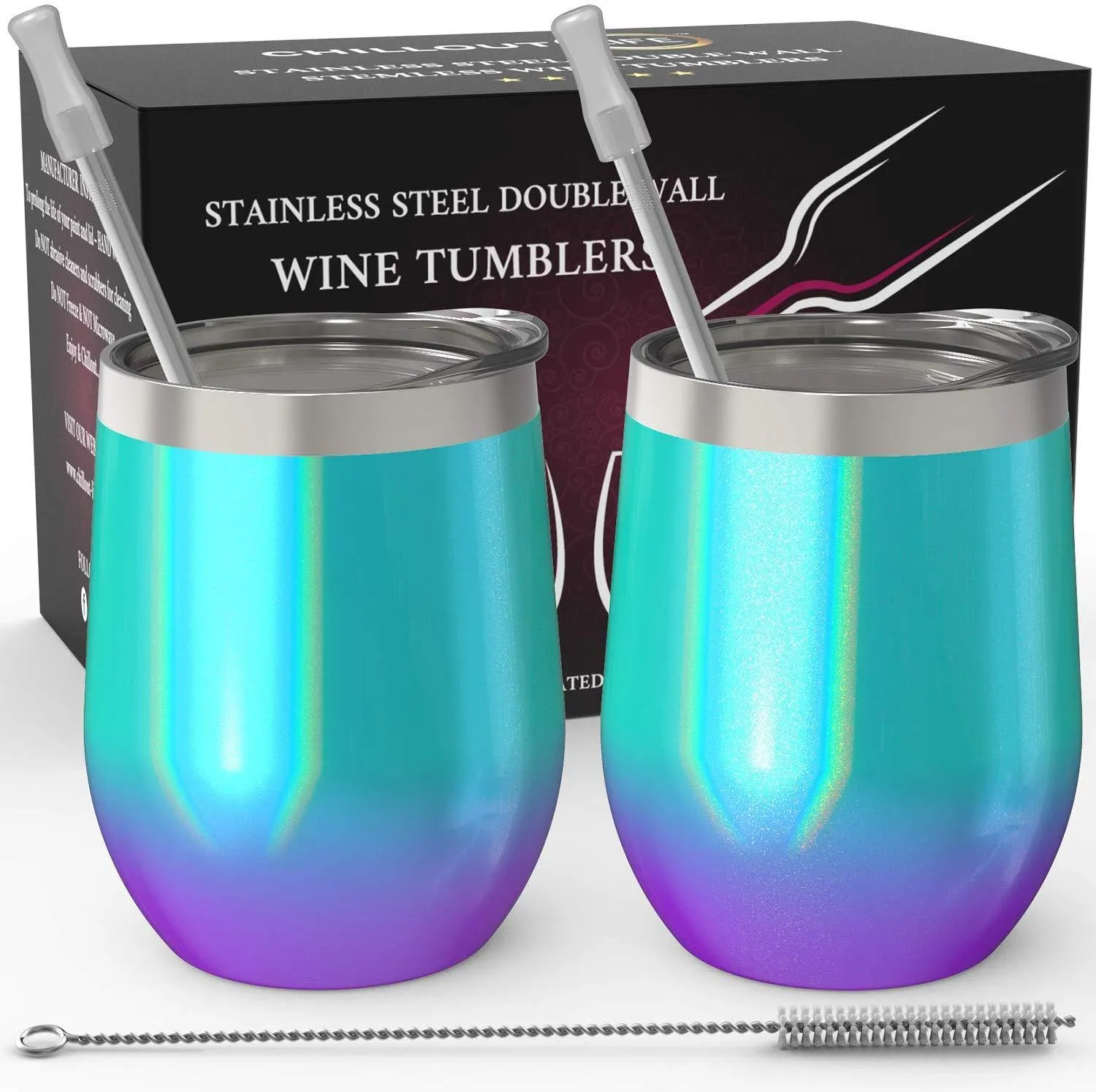 CHILLOUT LIFE 12 oz Stainless Steel Wine Tumbler 2 Pack for Coffee, Wine, Cocktails, Ice Cream