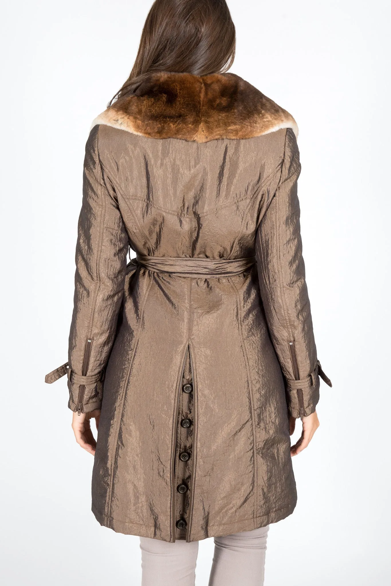 Chinchilla Rex Fur & Taffeta Trench Coat (with removable sheared rabbit lining)