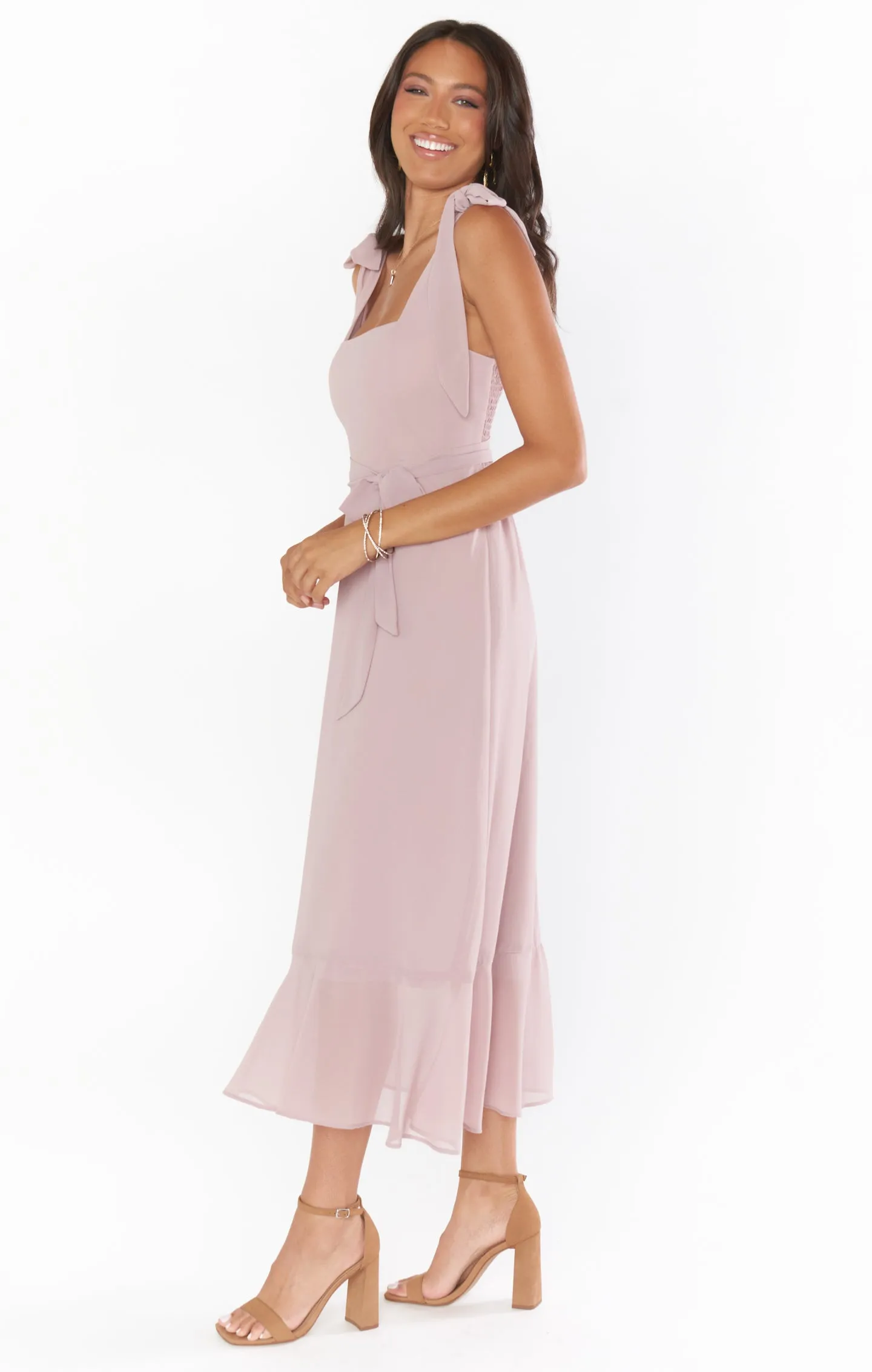 Claire Midi Dress ~ Neutral Mauve Chiffon