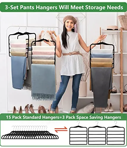 Closet Organizers and Storage,3 Pack Organization and Storage Pants-Hangers-Space-Saving,Velvet Hanger for Closet Organizer,Dorm Room Essentials for College Students Girls Boys Guys Hanging Jean Scarf