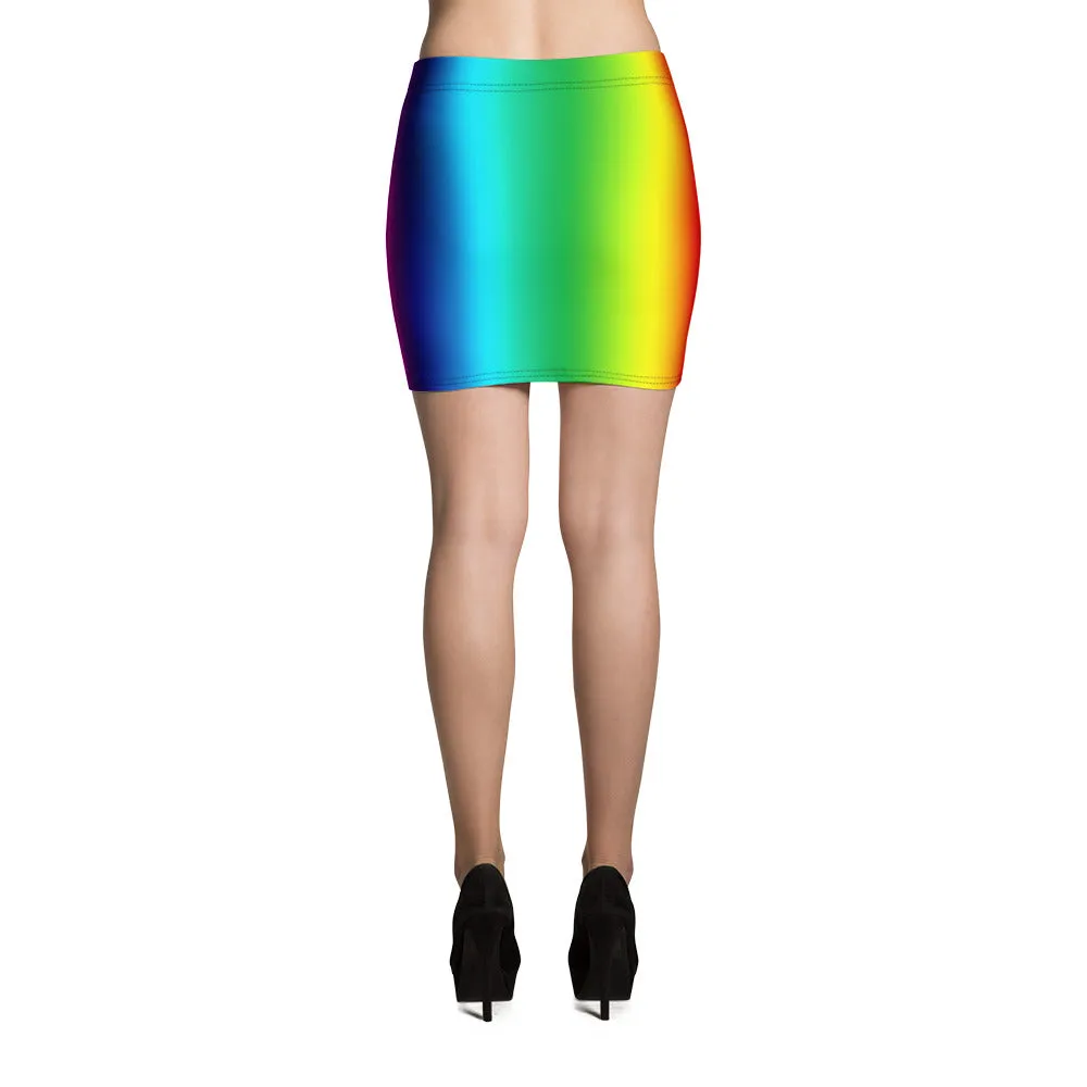 Colourful Bright Rainbow Vertical Ombre Print Women's Mini Skirt- Made in USA/EU