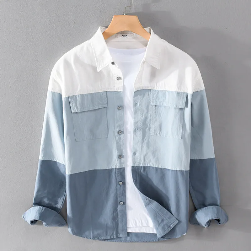 Cotton Long Sleeve Stitching Casual Men's Clothing Shirt