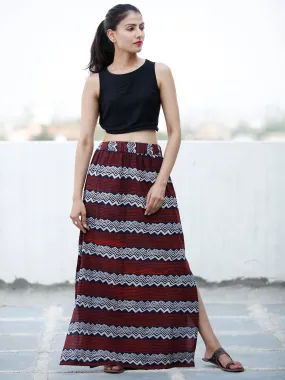 Crimson Red Indigo white Hand Block Printed Straight Skirt With Side Slits - S40FXXX