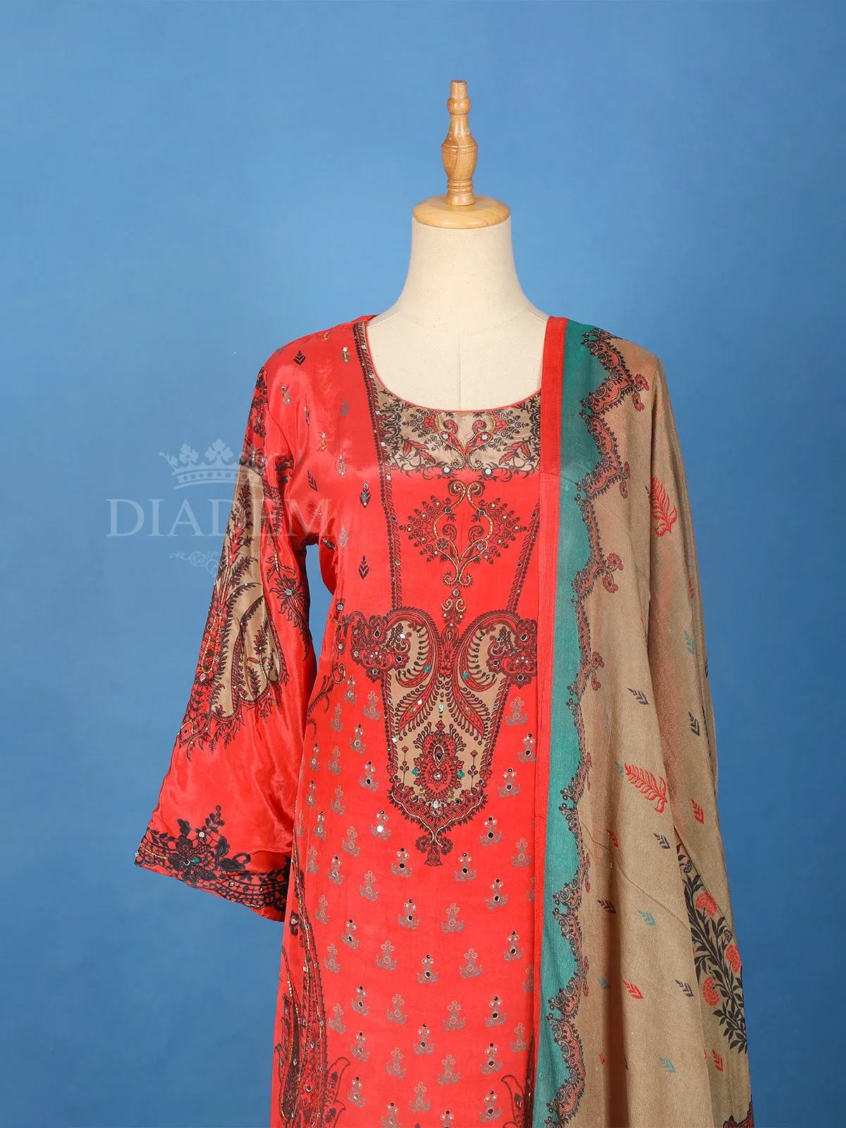 Dark Peach Crepe Anarkali Palazzo Suit