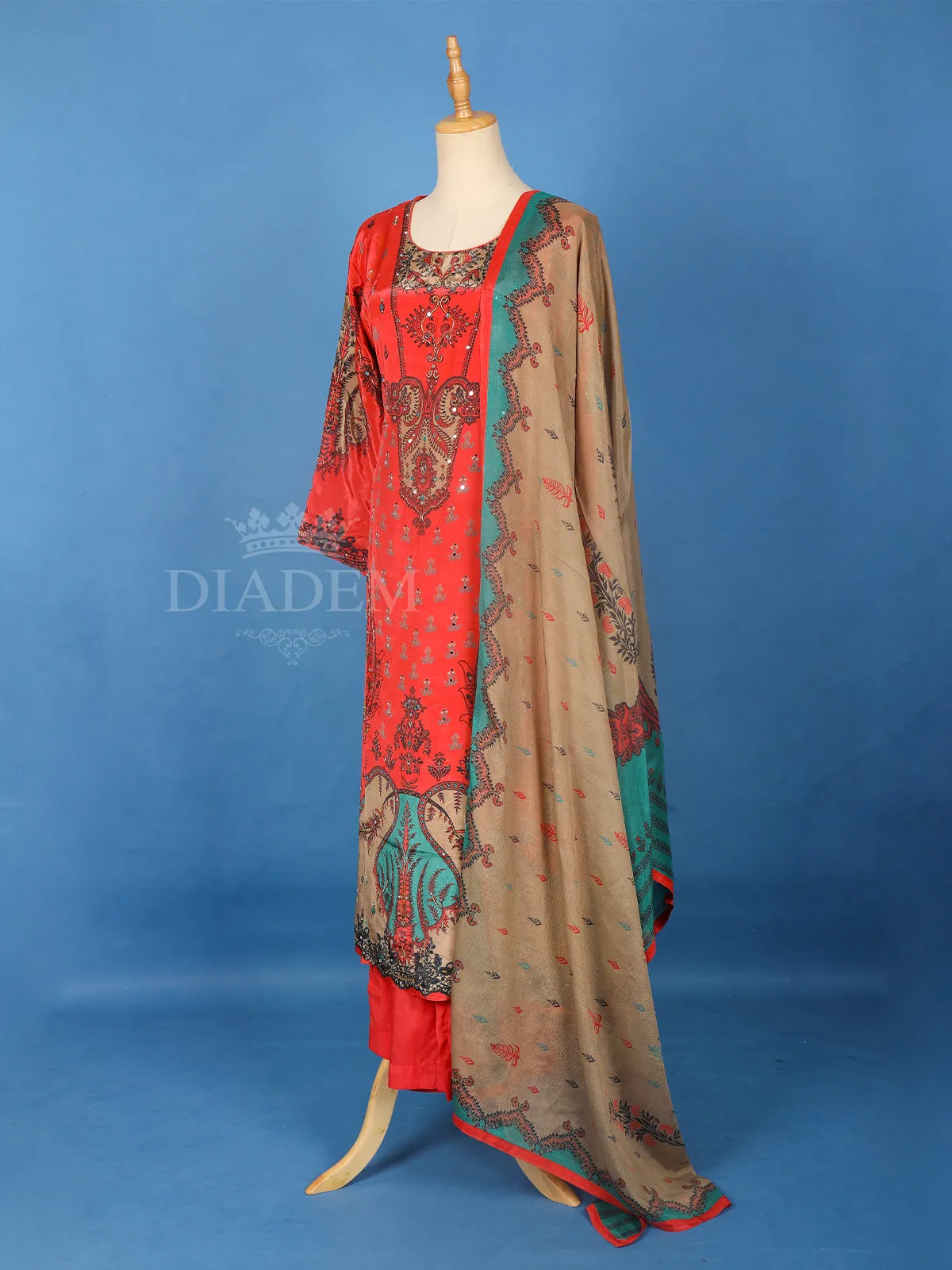 Dark Peach Crepe Anarkali Palazzo Suit