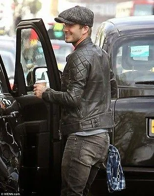 David Beckham Black Motorcycle Genuine Real Leather Slim Fit Biker Jacket