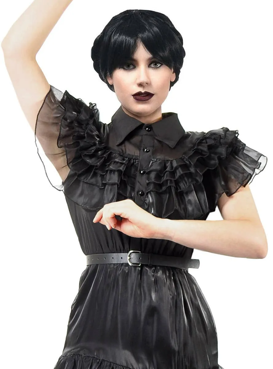 Deluxe Womens Black Wednesday Party Dress Costume