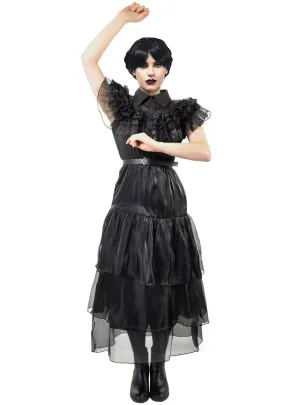 Deluxe Womens Black Wednesday Party Dress Costume