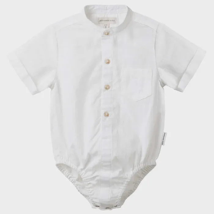 Designer Kidz Leo SS Button Romper- Ivory