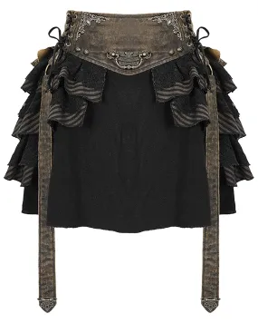 Devil Fashion Philodendron Steampunk Mini Skirt - Black & Brown