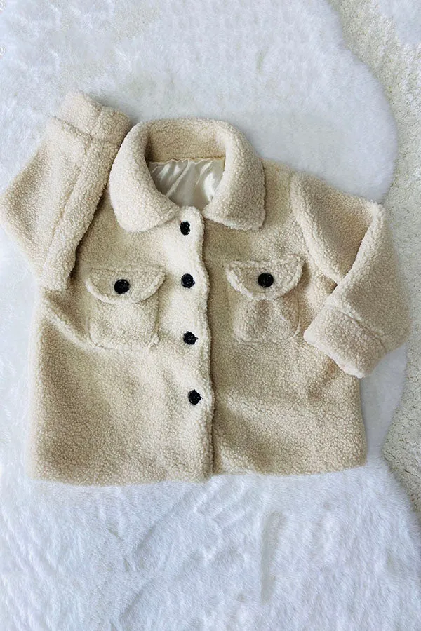 DLH2732 Kids cream sherpa long sleeve girls coat for 6month-12Year