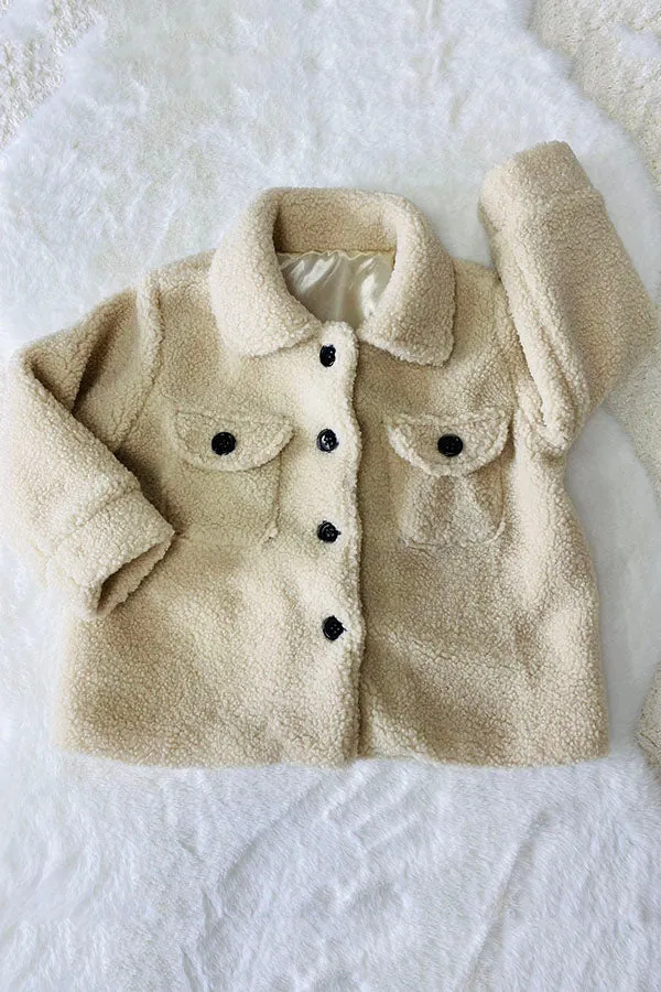 DLH2732 Kids cream sherpa long sleeve girls coat for 6month-12Year