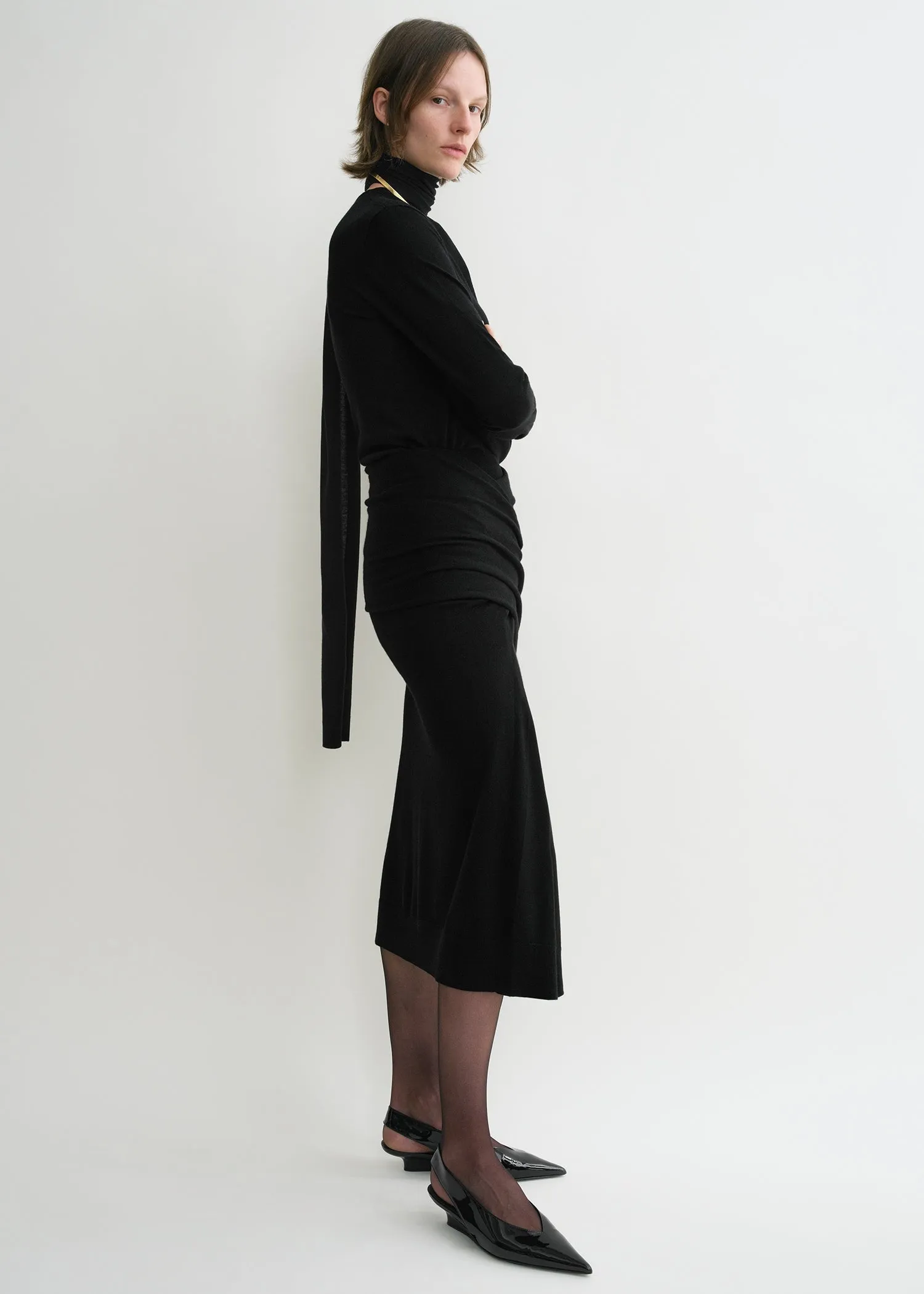 Draped fine knit skirt black