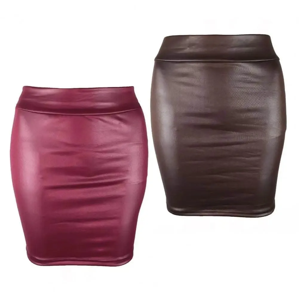 Elegant Faux Leather High Waist Mini Skirt by SANWOOD