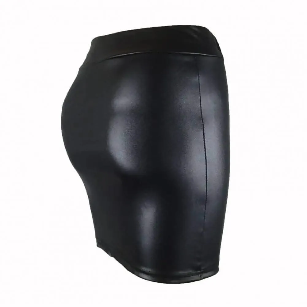 Elegant Faux Leather High Waist Mini Skirt by SANWOOD