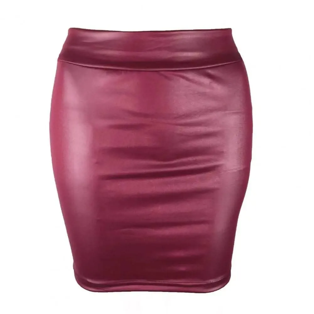 Elegant Faux Leather High Waist Mini Skirt by SANWOOD