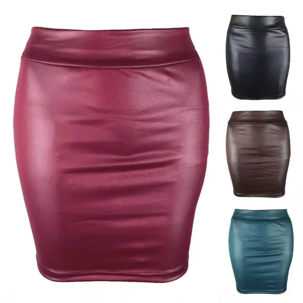 Elegant Faux Leather High Waist Mini Skirt by SANWOOD