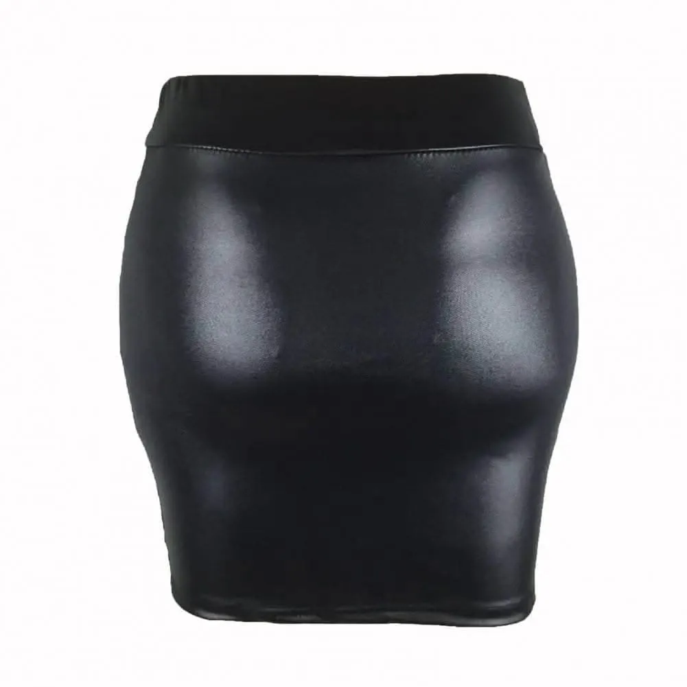 Elegant Faux Leather High Waist Mini Skirt by SANWOOD