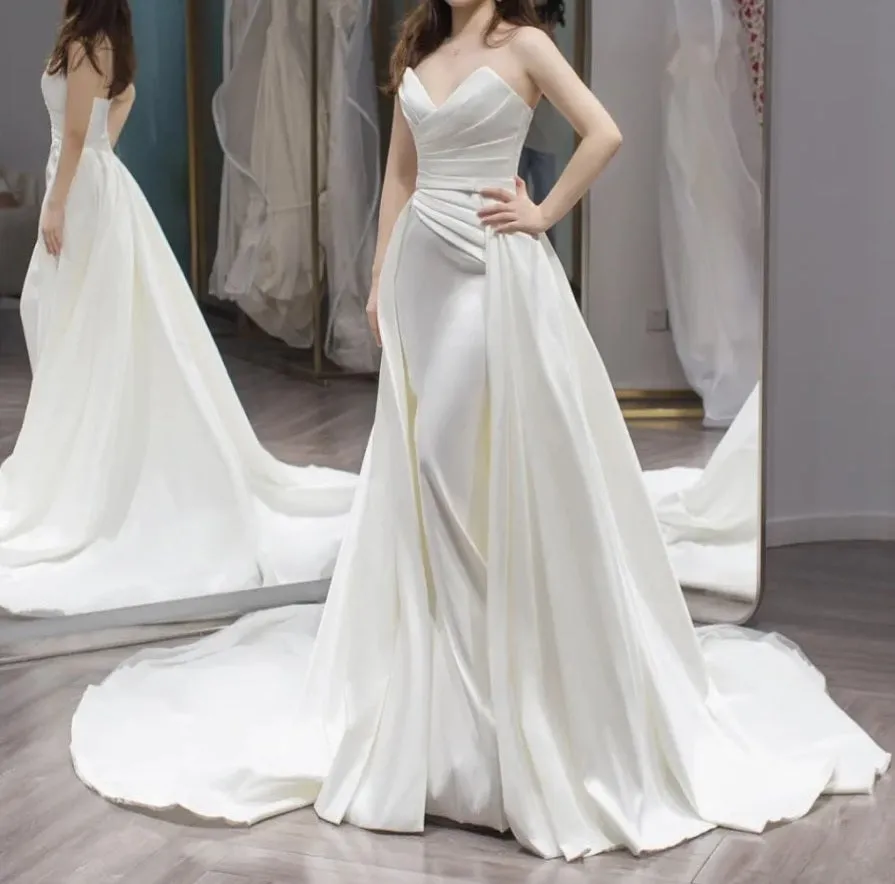 Elegant Simple Satin Mermaid & Train Wedding Gown Set All Sizes/Colors