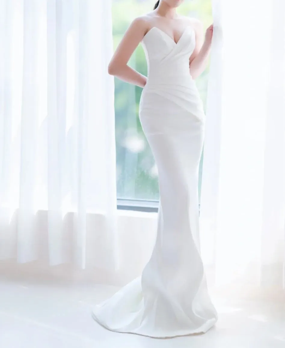 Elegant Simple Satin Mermaid & Train Wedding Gown Set All Sizes/Colors